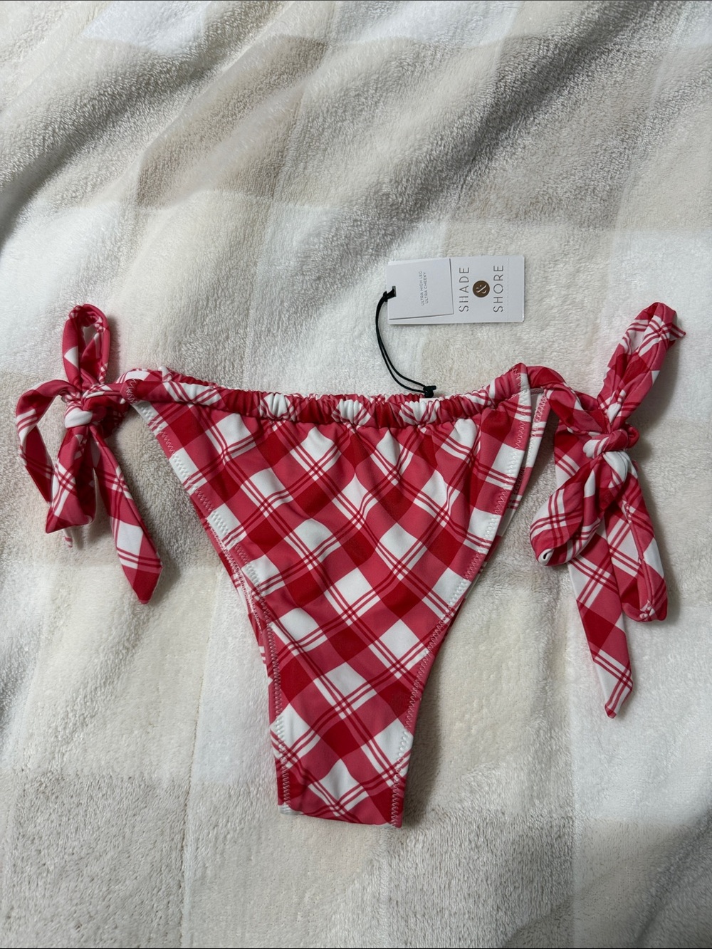 Shade & Shore Red and White Plaid Tie-Side Bikini Bottoms